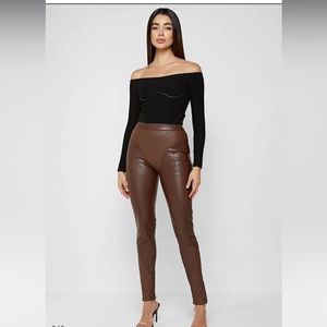 Maniere De Voir Black Top and Brown Leather Pants